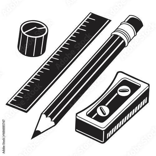 Black school stationery objects pencil ruler