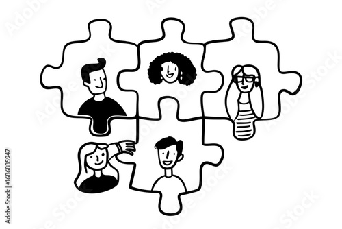 Vector hand drawn doodle sketch of diversity and inclusion in the workplace isolated on white background