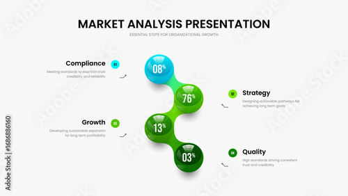 Service Briefing Four Step Infographic Slide Template. Company Strategy 4 Element Chart Slideshow Design. Business Forecast Frame Layout Vector Illustration.