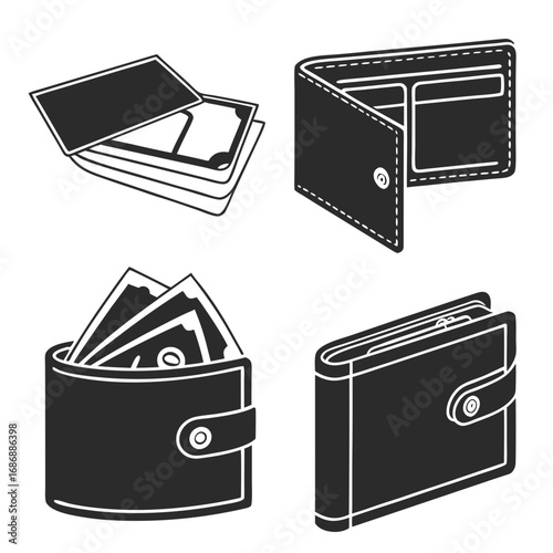Black wallet icons cash cards money credit card