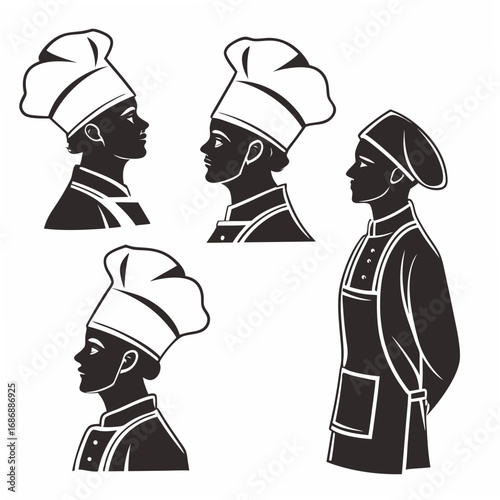 Chef hats and aprons silhouettes cooking