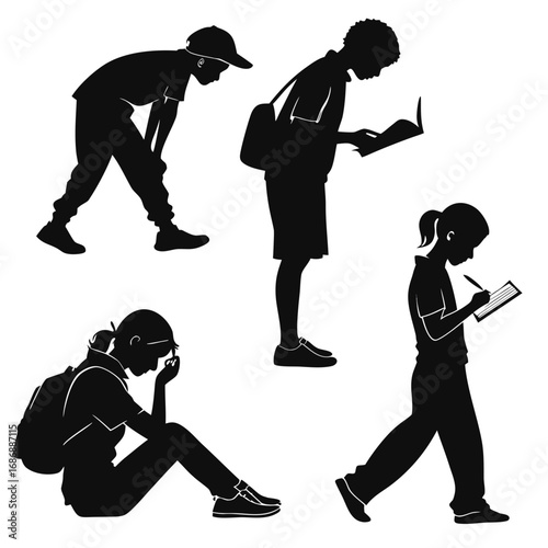 Children studying reading writing and thinking students