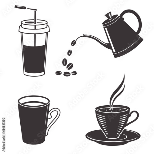 Coffee cup collection beverage brewing coffee beans