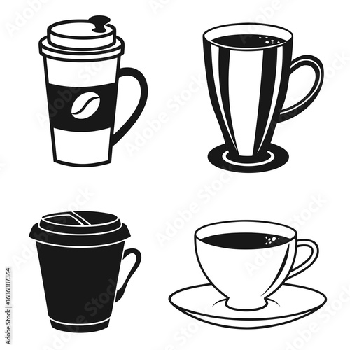 Coffee cups and mugs collection latte glass takeaway cup