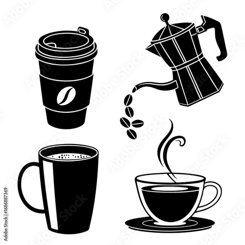 Coffee cups and moka pot espresso