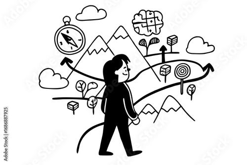 Vector hand drawn doodle sketch of navigating business challenges isolated on white background
