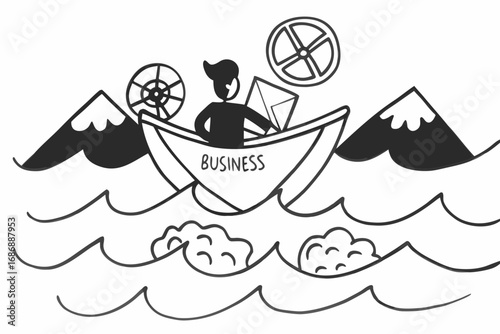 Vector hand drawn doodle sketch of navigating business challenges isolated on white background