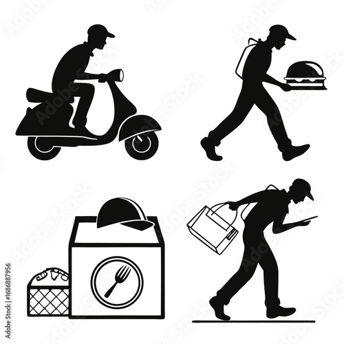 Delivery people scooter food bag burger box food delivery