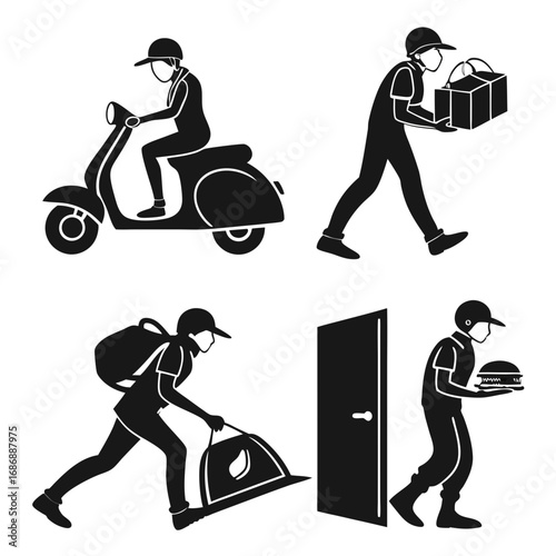 Delivery people scooter package food door courier motorcycle