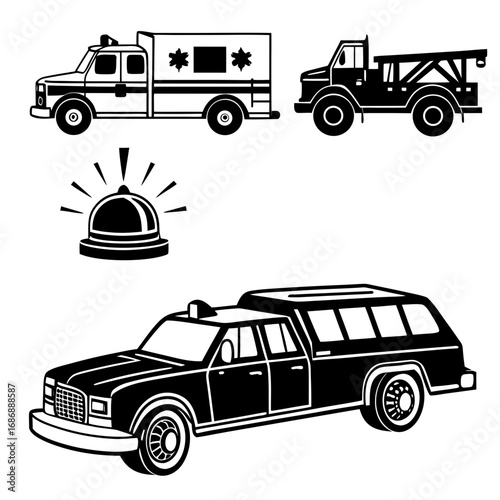 Emergency service vehicles and siren ambulance tow truck