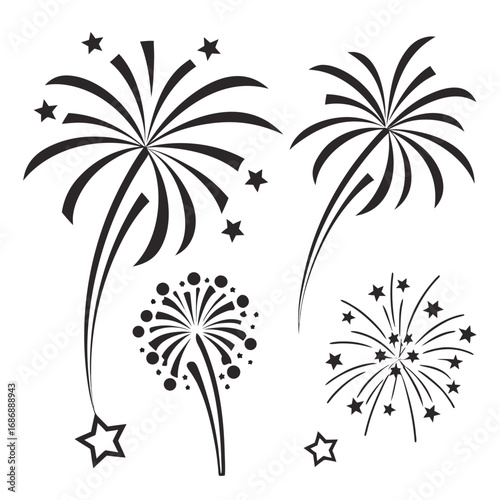 Festive firework bursts and stars explosion celebration