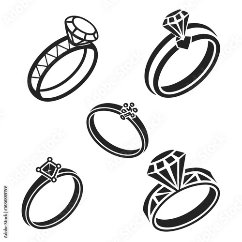 Five diamond rings silhouette jewelry wedding