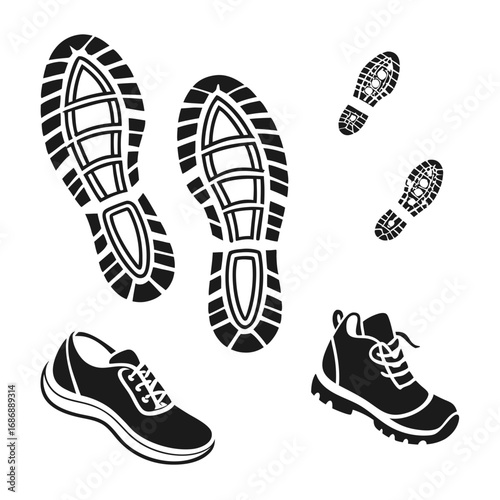 Footprints and footwear on white shoe prints shoe soles