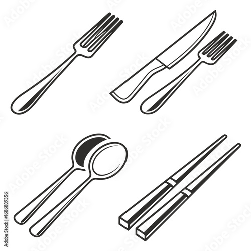 Fork knife spoon chopsticks icons cutlery