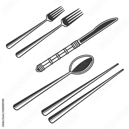 Fork knife spoon chopsticks icons cutlery