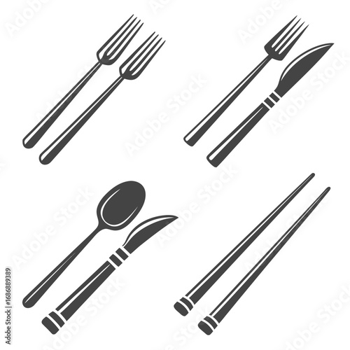 Fork knife spoon chopsticks icons cutlery