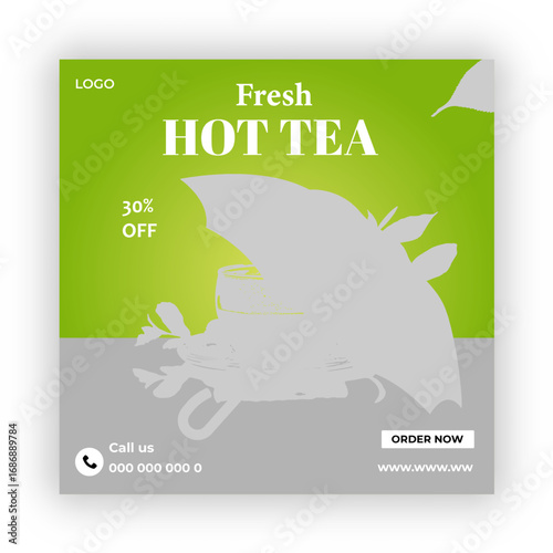 A box of tea  is labeled as tea flyer design 
