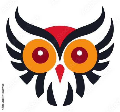 Colorful owl head vector – modern stylized bird logo with wide eyes and bold shapes