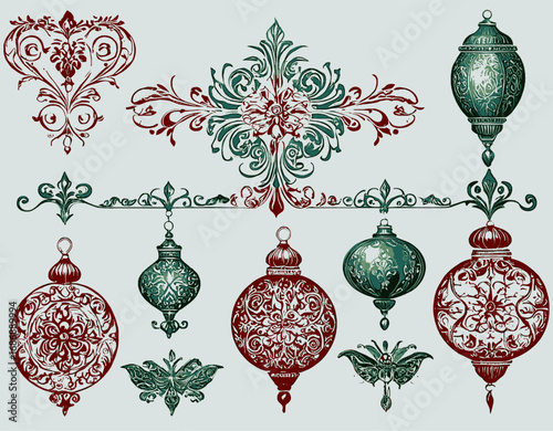 adornos 4 colores tipo navideños  para plantillas de recursos graficos 