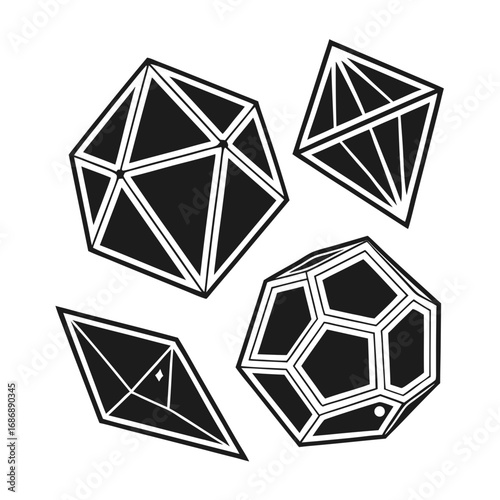 Geometric crystal formations abstract shapes black