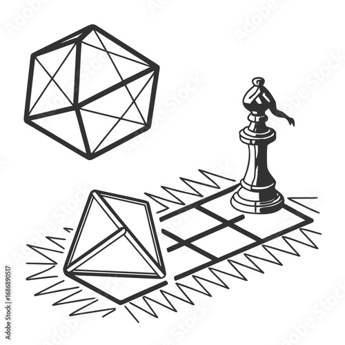 Geometric shapes and chess piece polyhedron tetrahedron