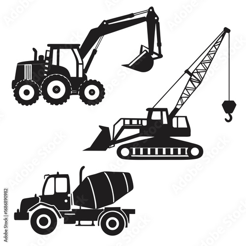 Heavy machinery construction vehicles excavator crane