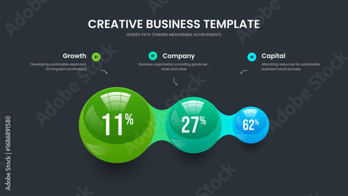 Minimal Proposal Three Element Graph Slideshow Layout. Modern Briefing Presentation Template Vector Illustration. Minimalist Visualization 3 Option Diagram Slide Design.