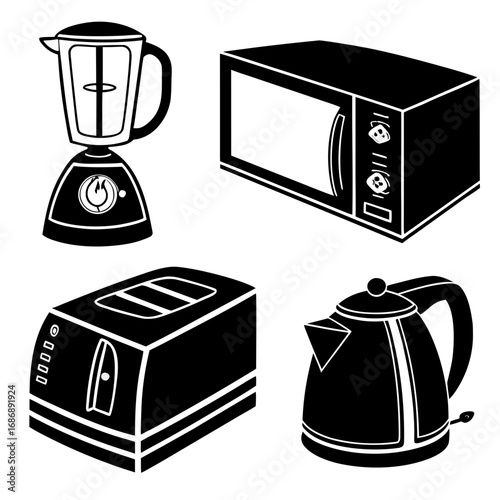 Kitchen appliances blender microwave toaster kettle