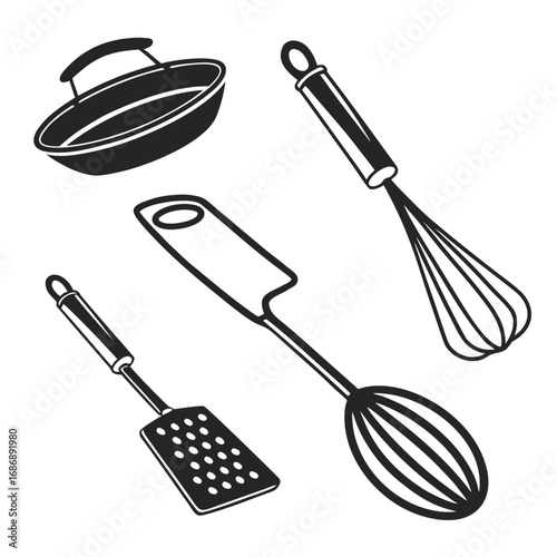 Kitchen utensil collection black silhouettes kitchen utensils