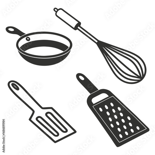 Kitchen utensil collection black silhouettes cooking