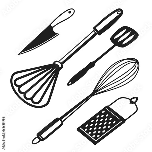 Kitchen utensil collection black and white kitchen utensils