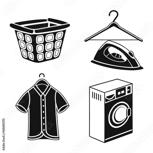 Laundry icons basket hanger iron shirt washing machine