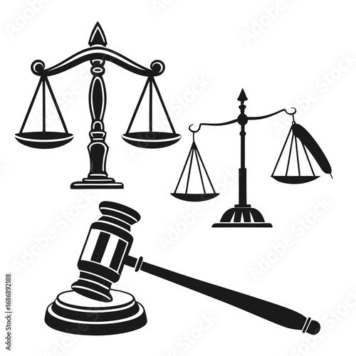 Legal justice symbols scales gavel vector