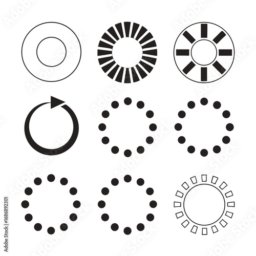 Loading spinner icons circular shapes ring dots