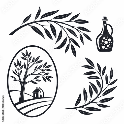 Olive branch bottle tree house landscape olive tree