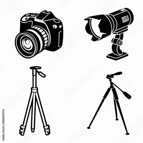 Photography equipment icons camera lens