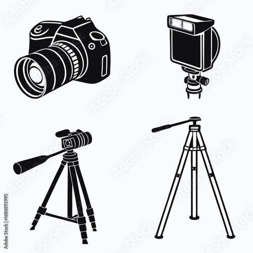 Photography equipment silhouettes camera flash
