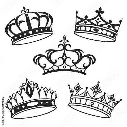 Royal crowns and tiaras black white regal monarchy