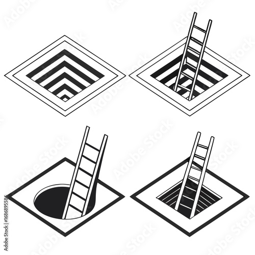 Square openings with ladders and depth perspective