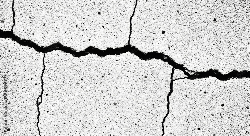 Obraz premium Cracked Concrete Surface with Rough Texture and Irregular Black Lines, Modern Grayscale Background