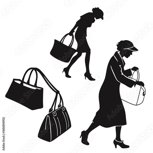 Women silhouettes with handbags fashion travel