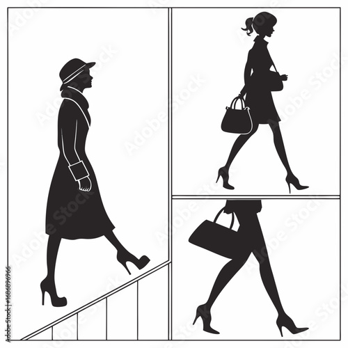 Women walking with handbags and heels silhouette fashion