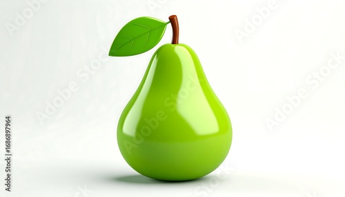 Glossy green pear with leaf