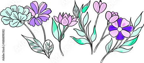 Hand-drawn pastel flowers illustration, floral design elements