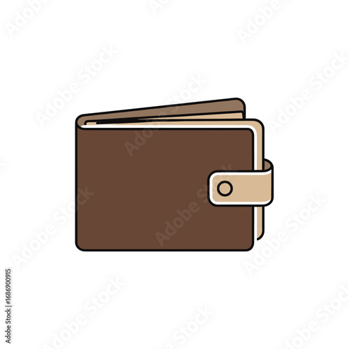 Illustration of a closed brown wallet with a light beige clasp on a white background.