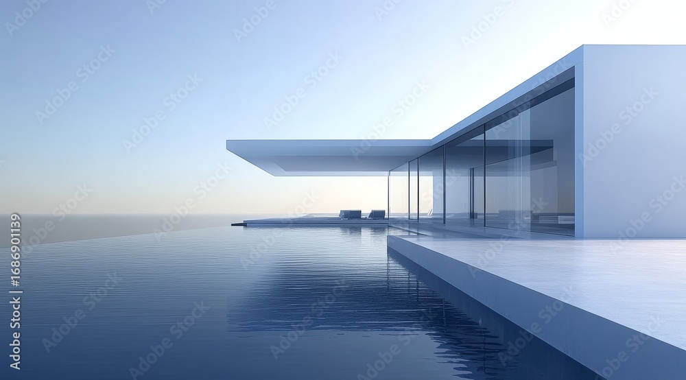 Fototapeta premium Modern minimalist house with an infinity pool overlooking the horizon