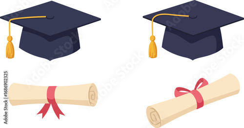 graduation caps and diplomas symbolizing academic achievements