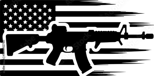 Rifle Silhouette with American Flag – Defense of Freedom"