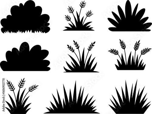 Bushes and Grass Silhouette Vector Set"