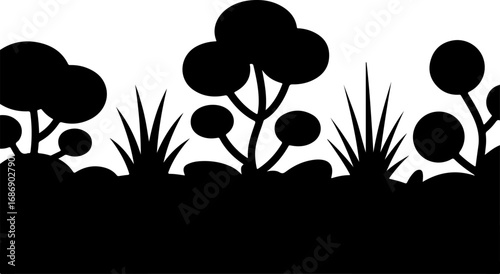 Bushes and Grass Silhouette Vector Set"